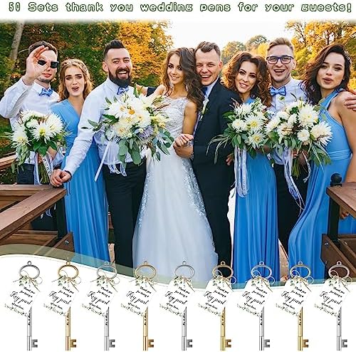 Patelai 50 Key Shaped Wedding Pens with Cards and Rope