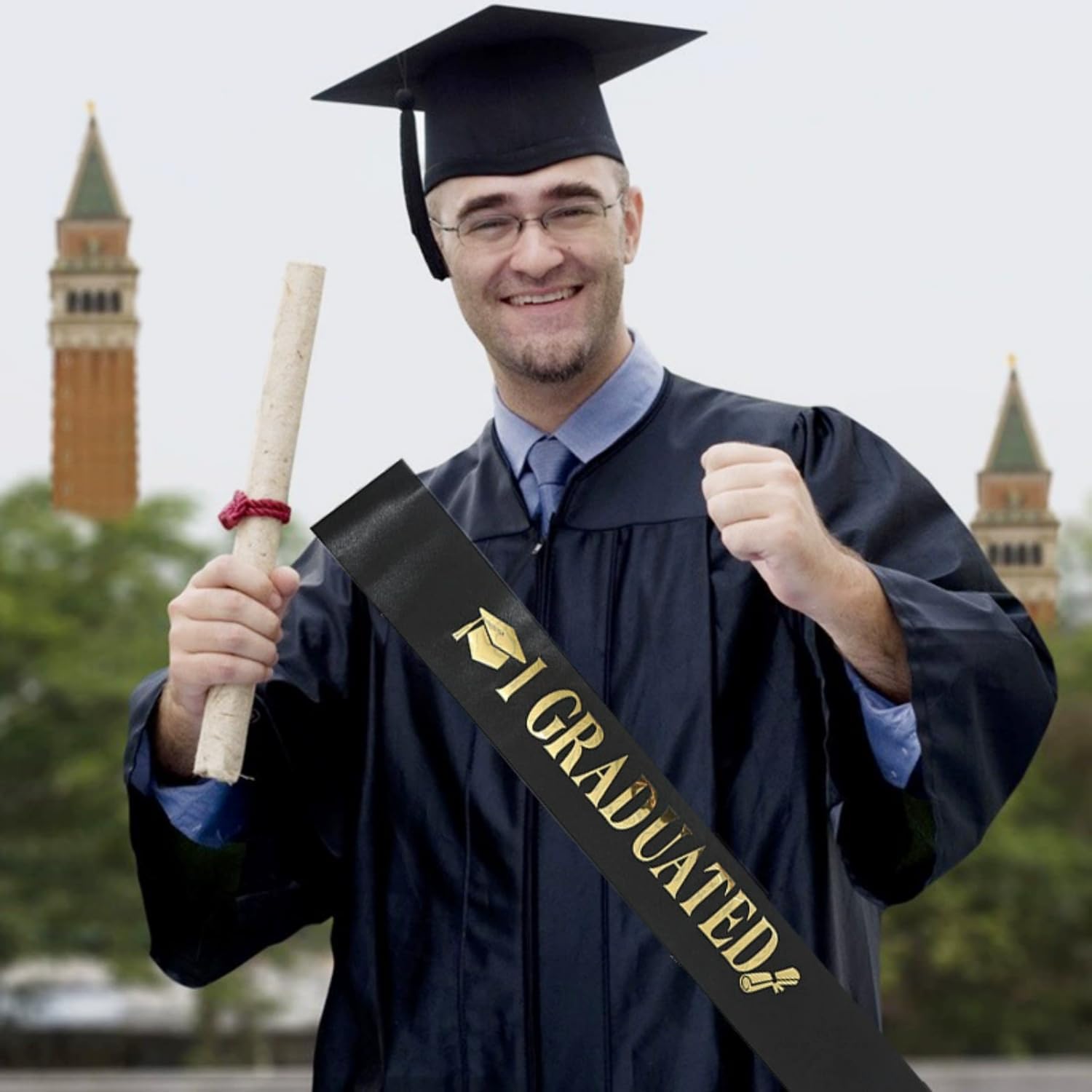 Dzrige Graduation Sash with Gold Letter 2 Pack
