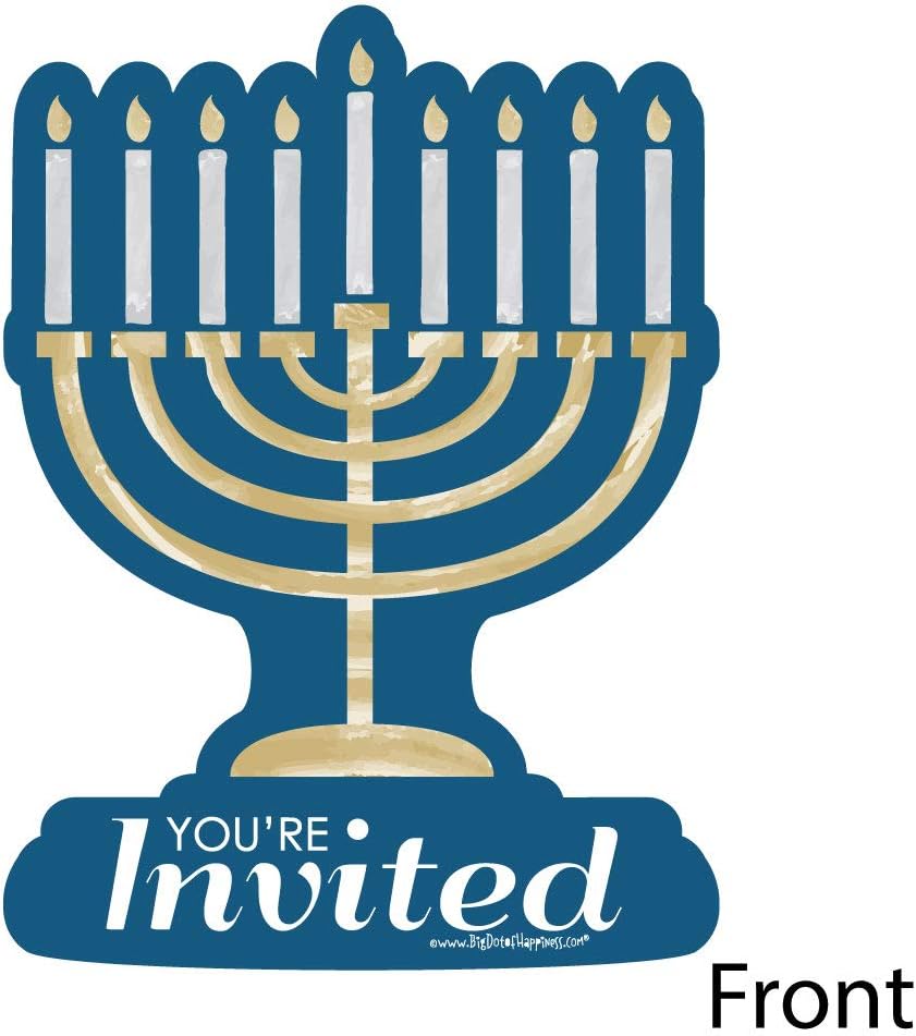 Big Dot of Happiness Happy Hanukkah Shaped Fill-In Invitations Set of 12
