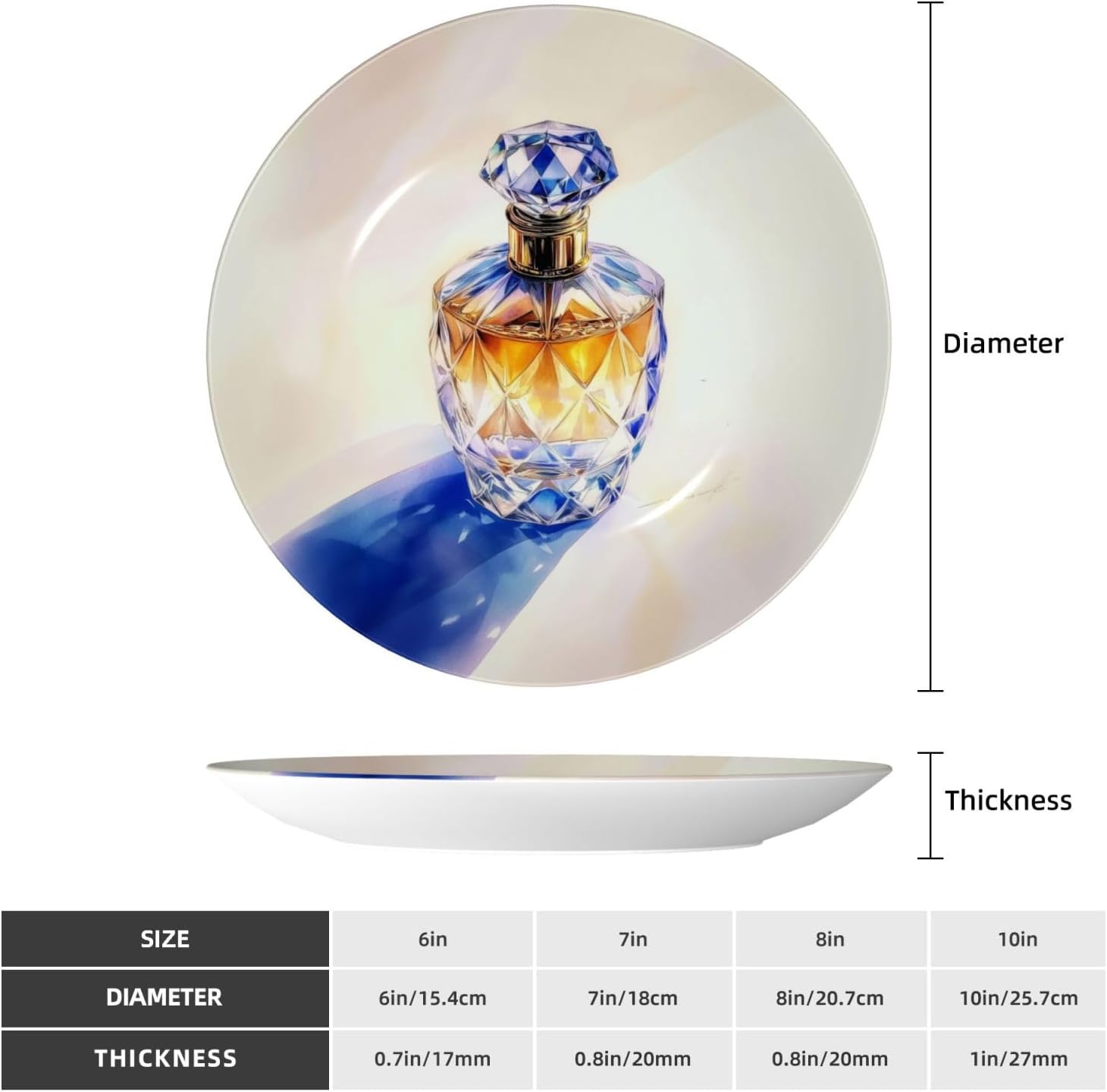 Crystal Bottle Perfume Print Bone China Plate with Stand 6in 1