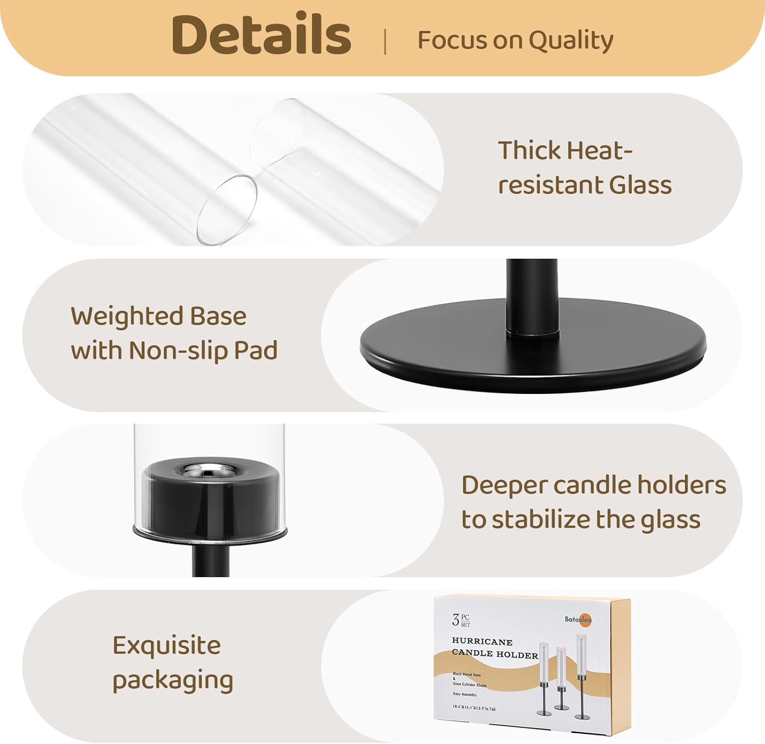 Black Hurricane Candle Holders Set of 3