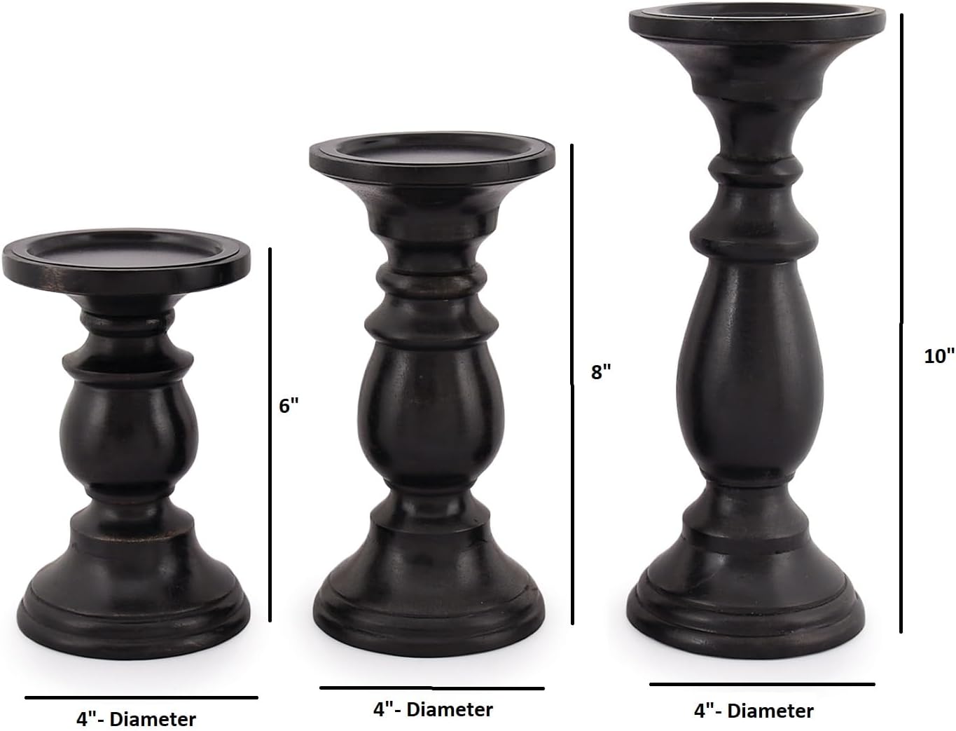 SAMHITA 3 Piece Black Farmhouse Candle Holder Set