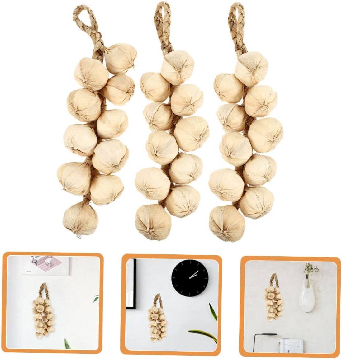 Vaguelly Realistic Garlic Hanging Decor 3pcs