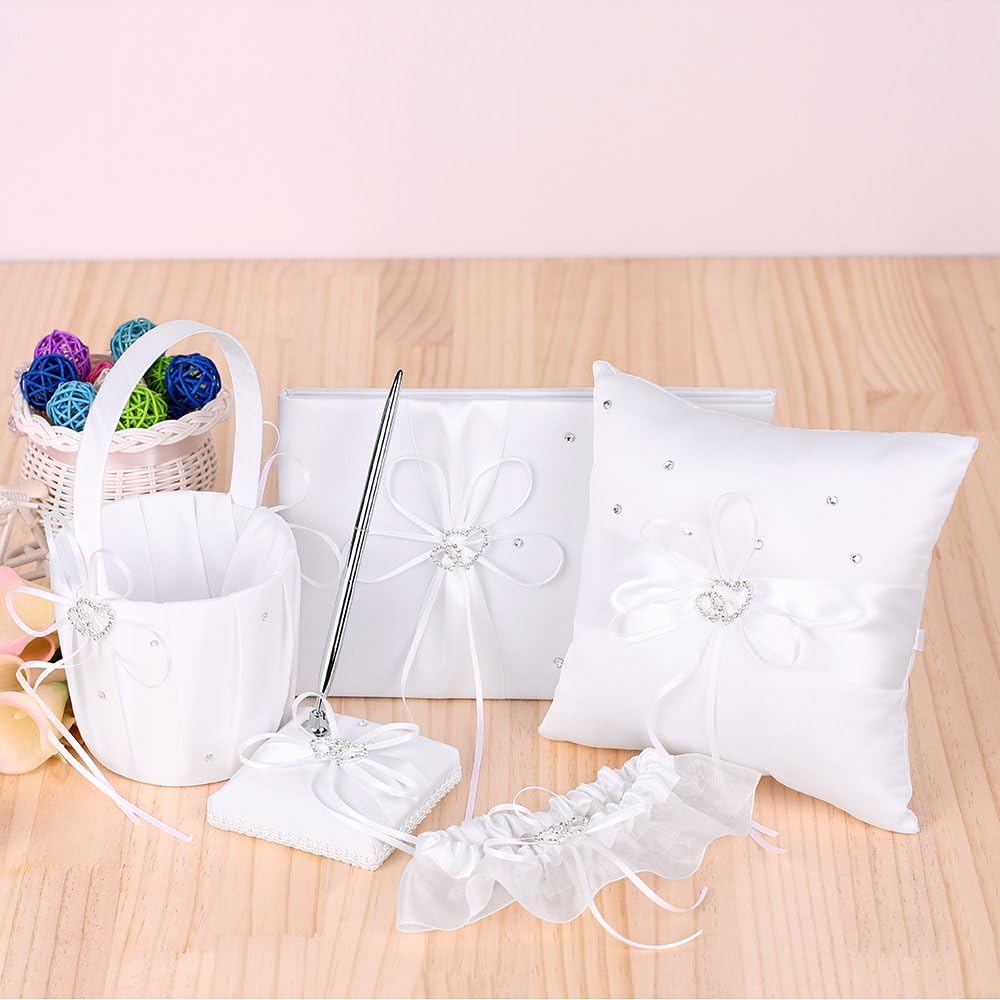 Wedding Supplies Double Heart Satin Flower Girl Basket Set 5PCS