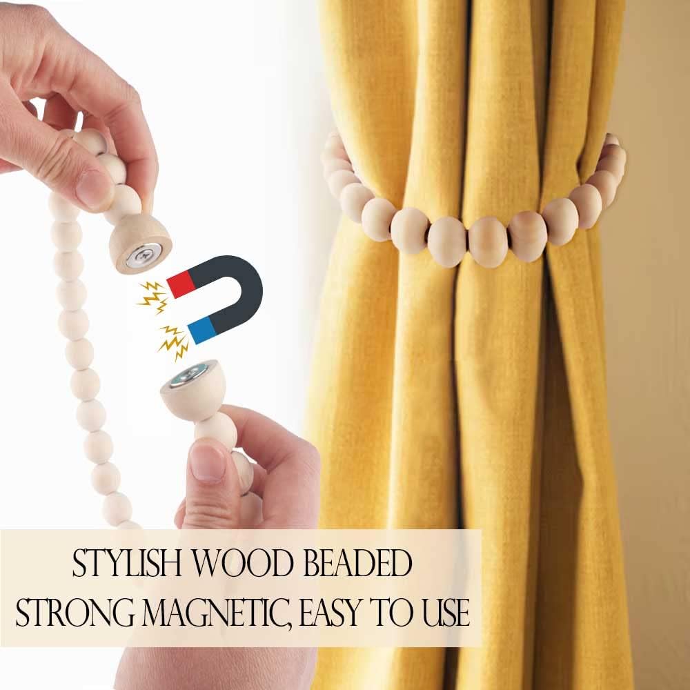 Magnetic Curtain Tiebacks with Wood Beads 2 Pack