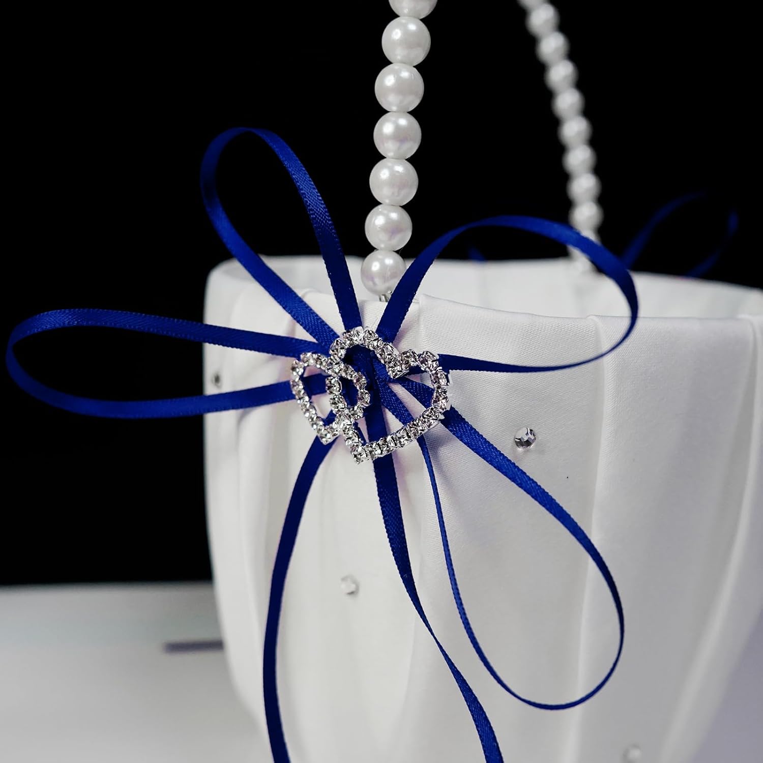 2 Pcs Wedding Flower Girl Baskets with Pearl Handle Bowknot