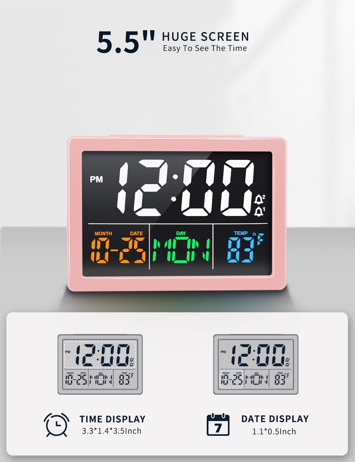 JALL Digital Alarm Clock with 55 LED Display