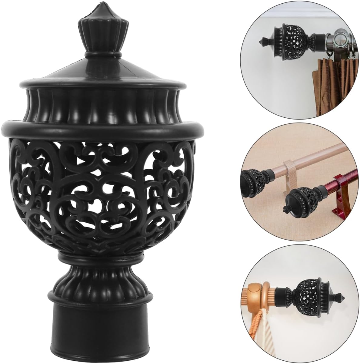 Amosfun 12 Pcs Curtain Rod End Caps Hollow Finials