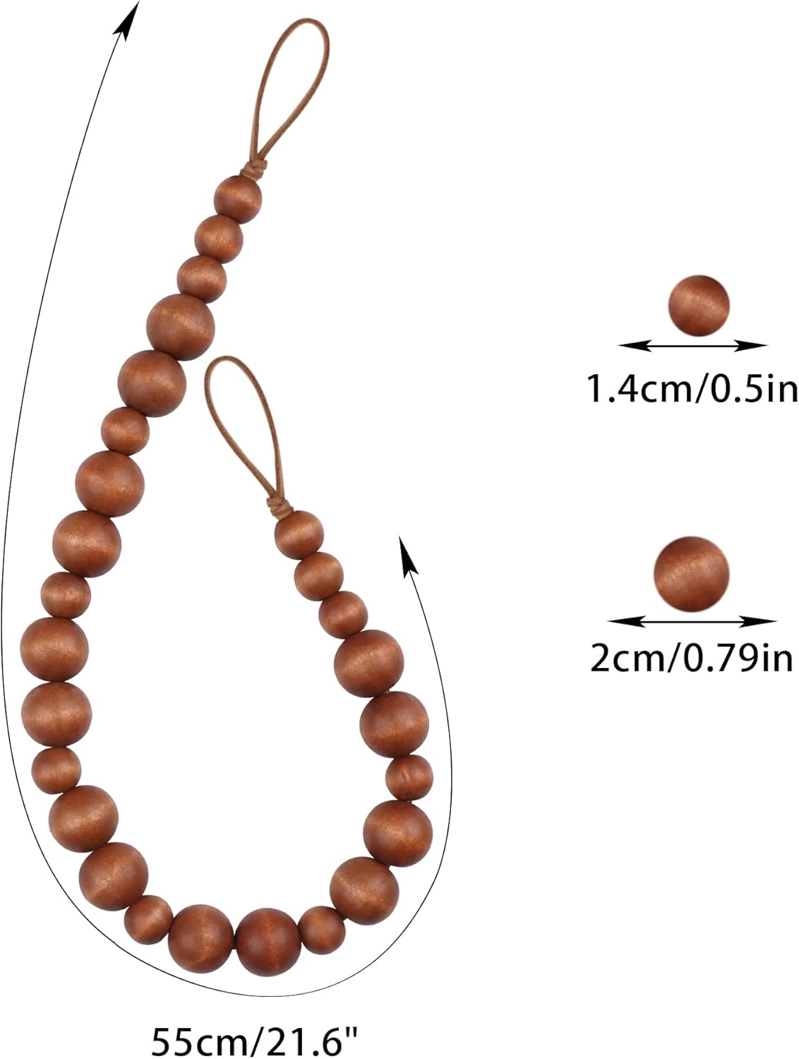 OCIOLI 2 Piece Wood Bead Curtain Tiebacks with Hooks