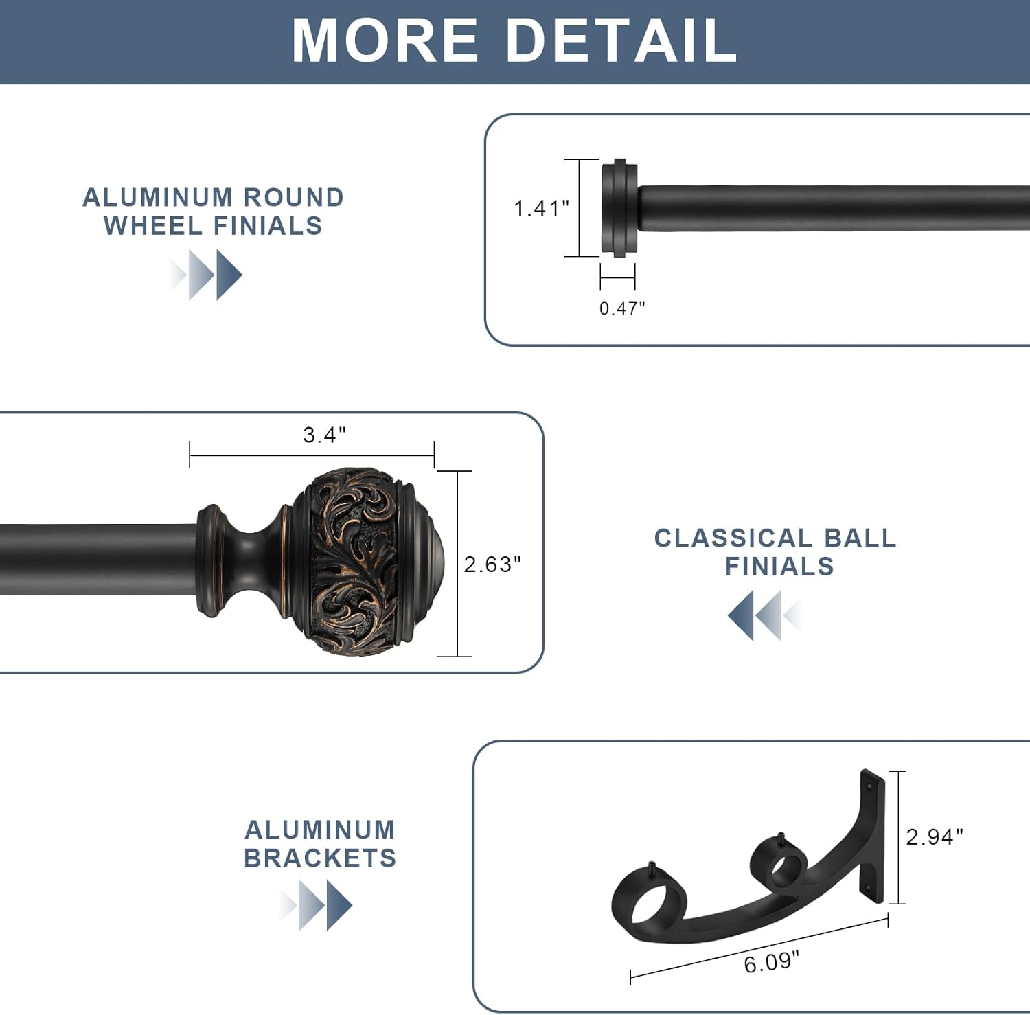 Double Curtain Rod with Matte Black Finials