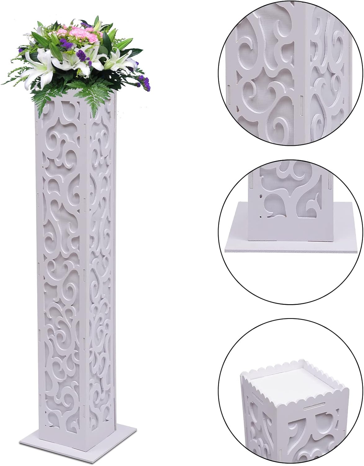 8Pcs 47Inch White Carved Wedding Flower Columns with LED Lights