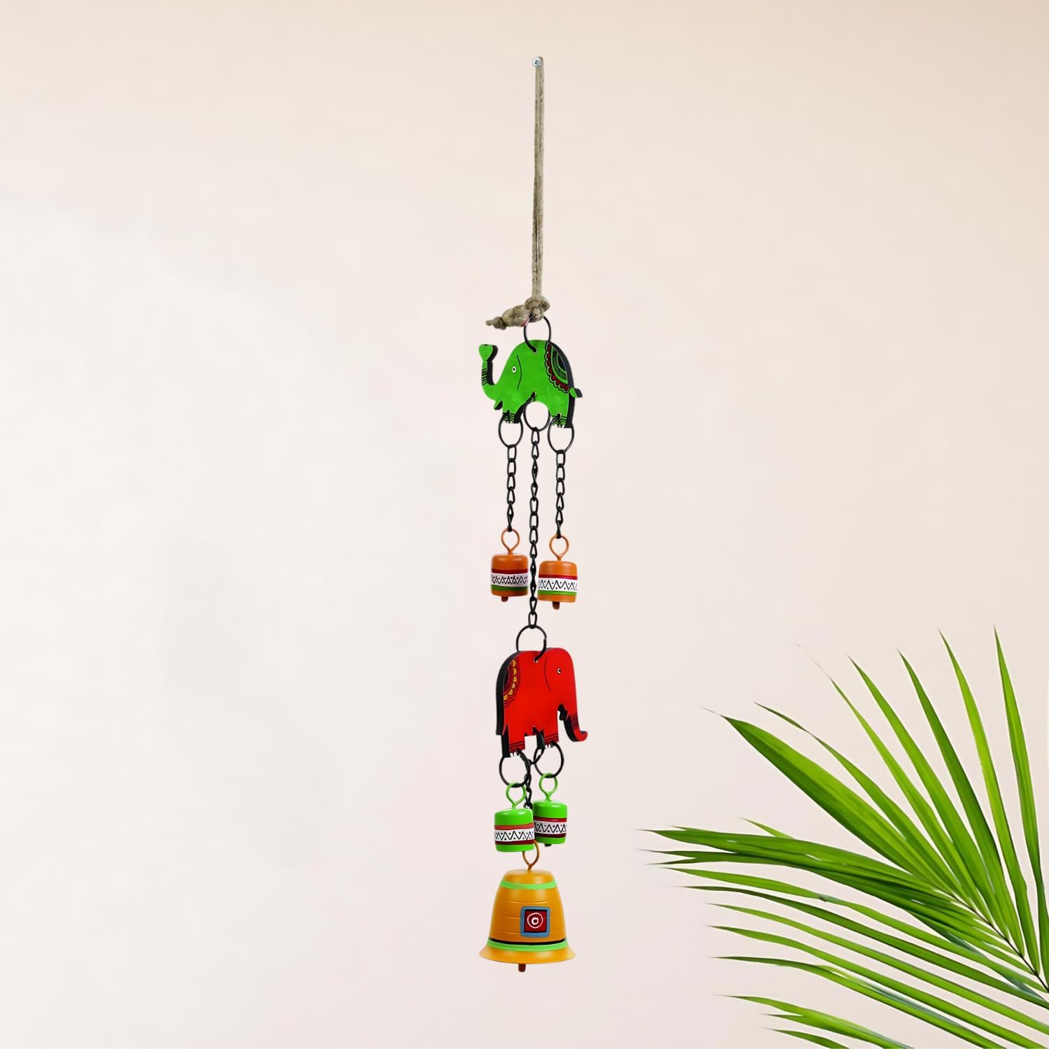 Hand Painted Elephant Metal Bells Set - 22 Inch Hanging Ornament