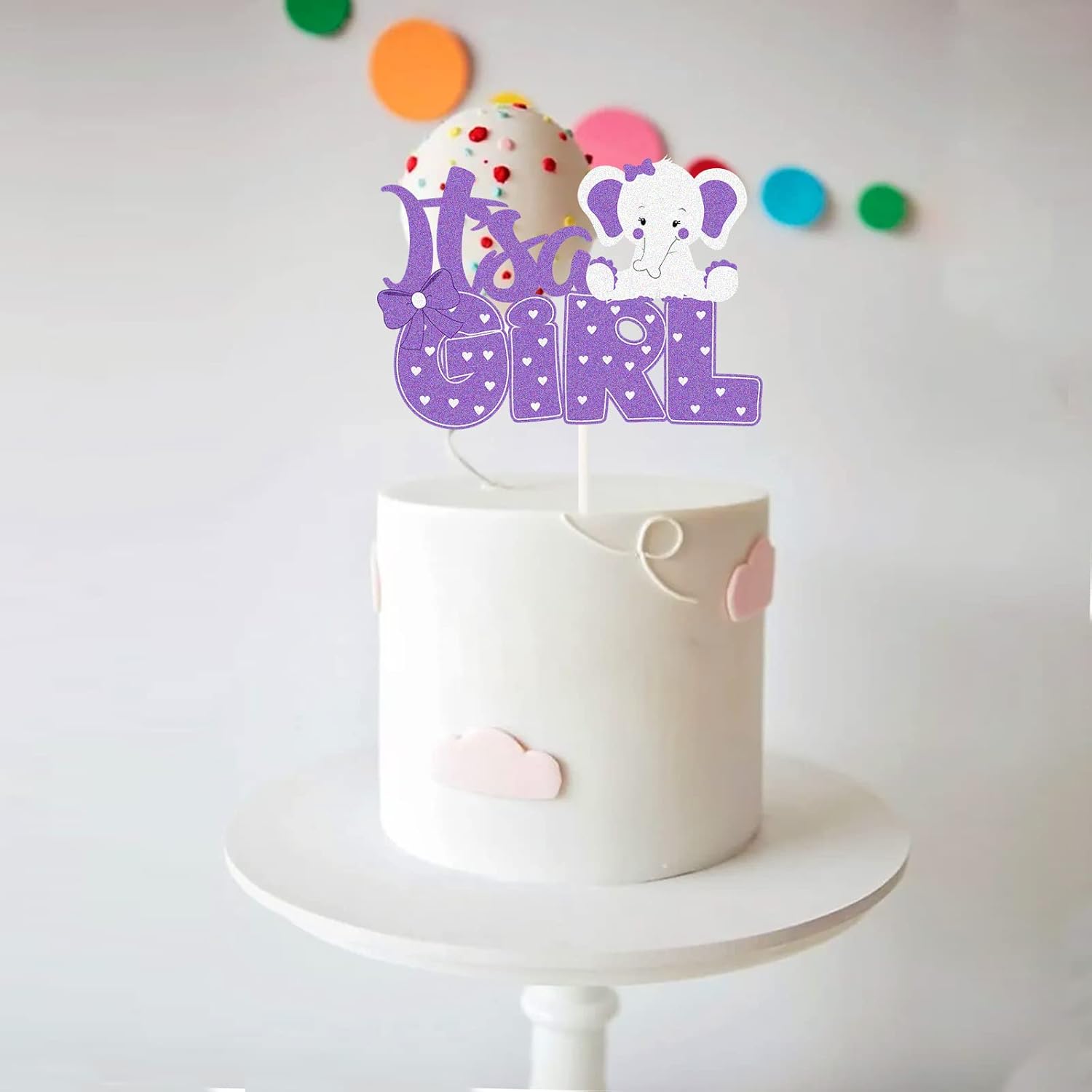 Purple Elephant Its a Girl Cake Topper