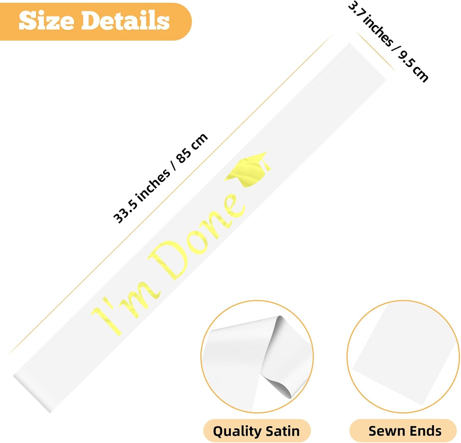 Graduation Sash for Graduates - White Satin Party Decor