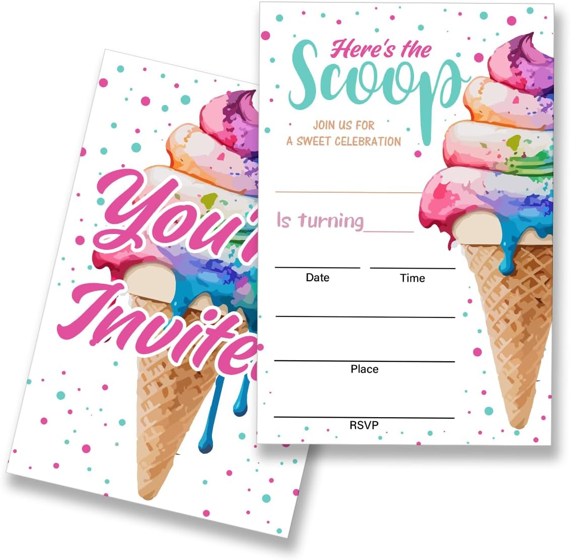 EUDOSI Ice Cream Birthday Invites Set of 20 with Envelopes