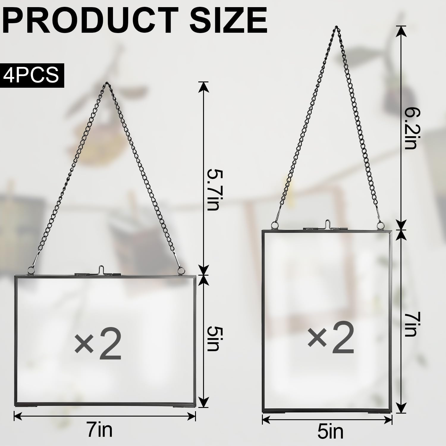 4 Pack 5x7 Pressed Flower Frames Black Glass Hanging Frames with Chain