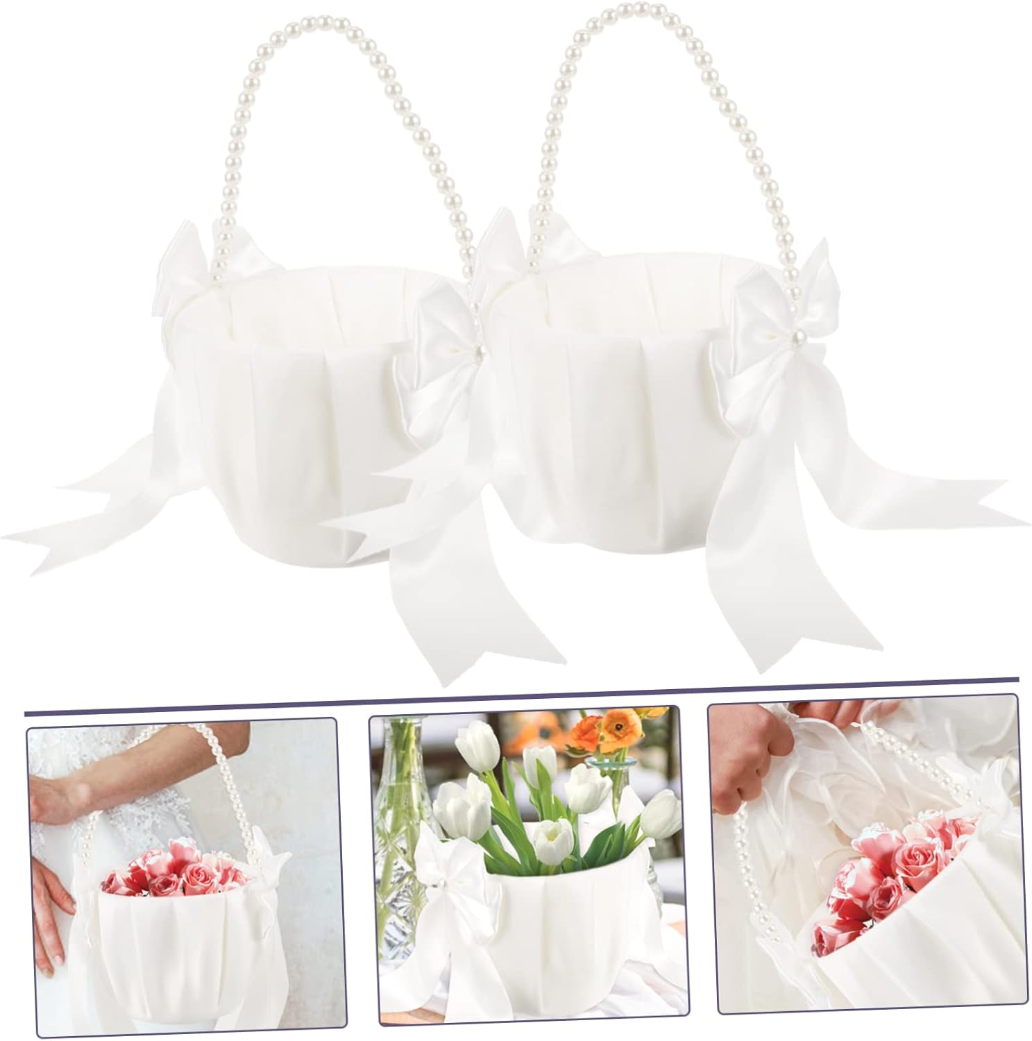 LIFKOME 2pcs Wedding Petal Baskets with Pearl Handles