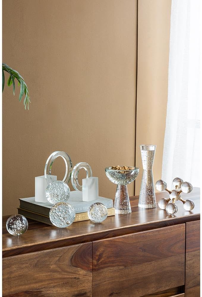 Gold Iron and Crystal Glass Sphere Sculpture - Modern Home Decor