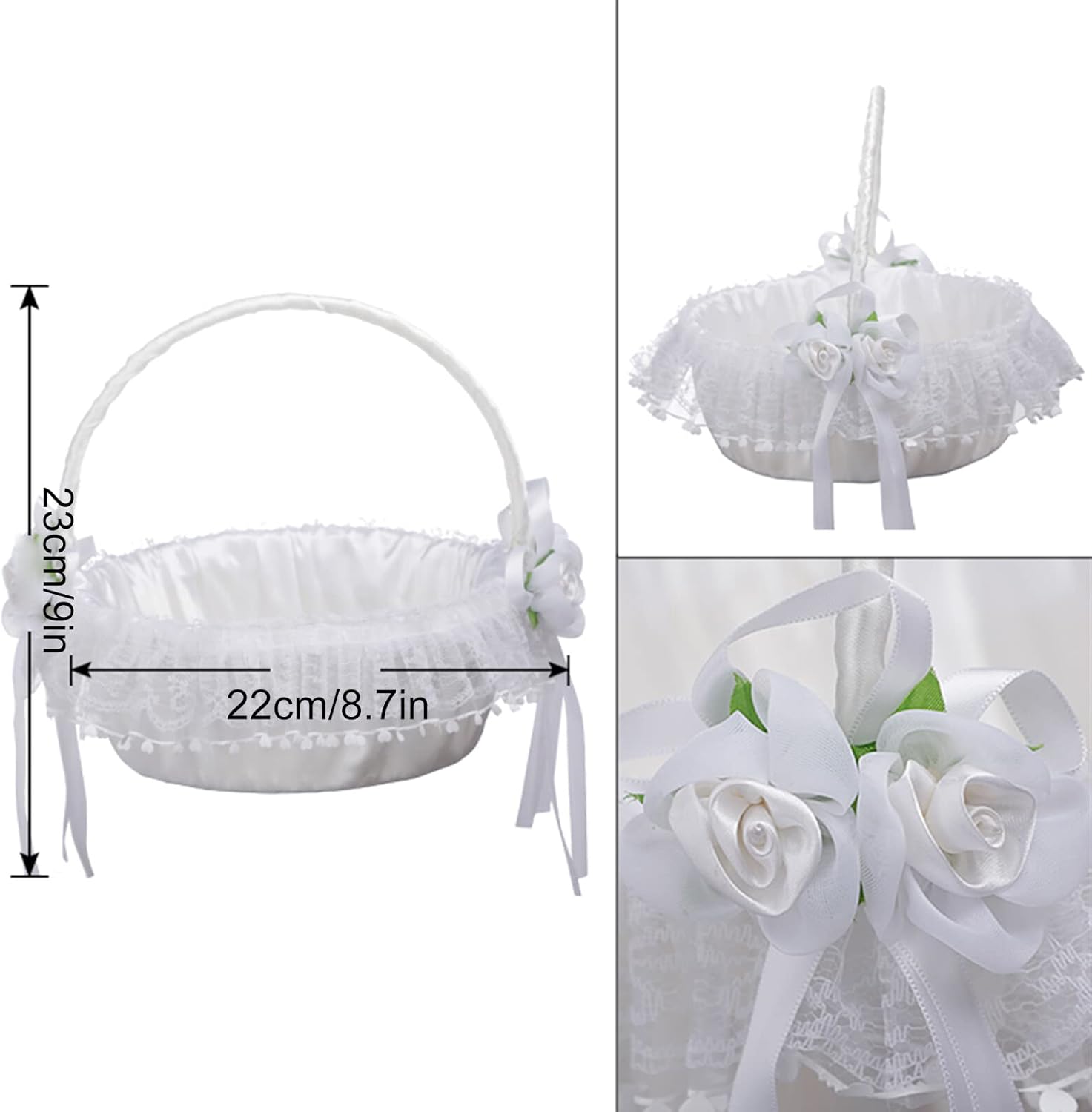 IUIBMI White Flower Girl Baskets Set of 2 with Swing Handle