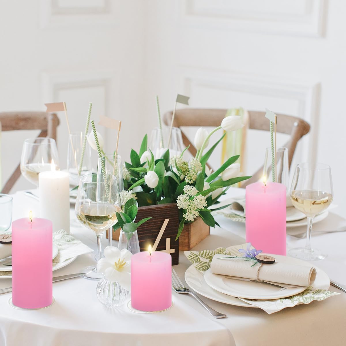 3 Packs Pink Pillar Candles in Different Sizes