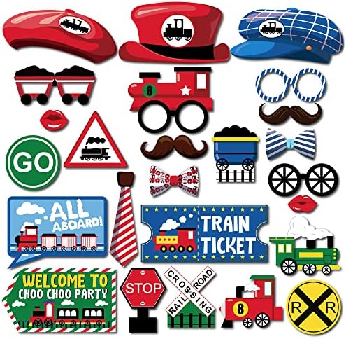 25 Pc Train Photo Booth Props for Parties and Events