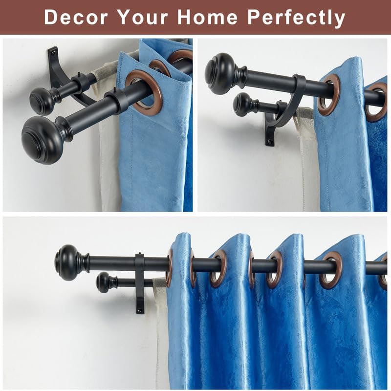 Matte Black Double Curtain Rods 28-48 Inch