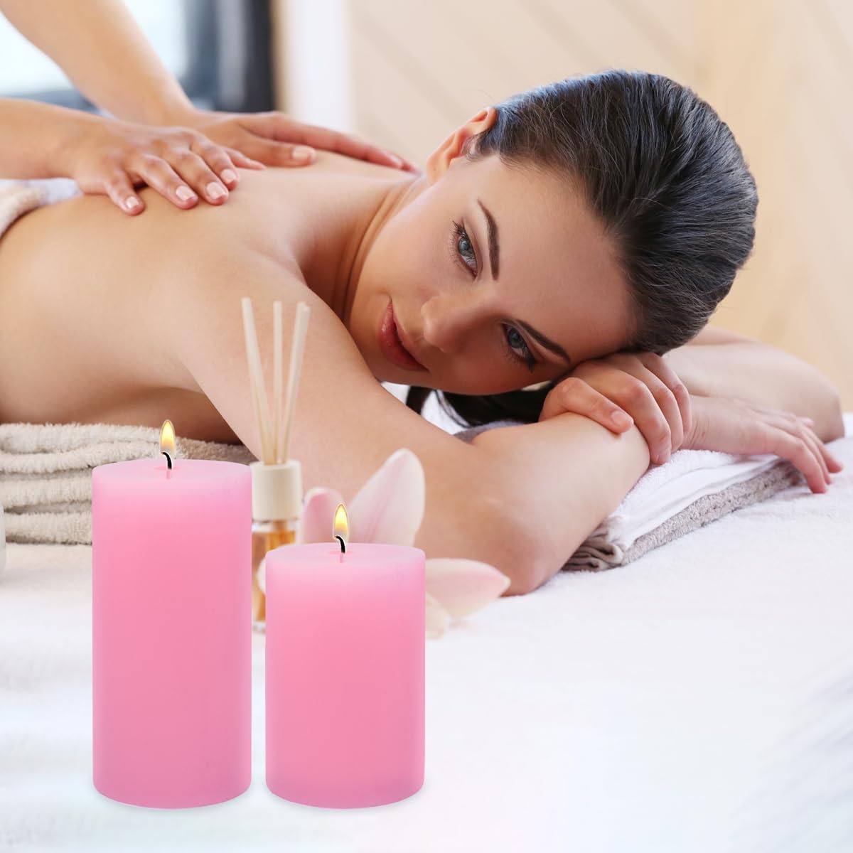 3 Packs Pink Pillar Candles in Different Sizes
