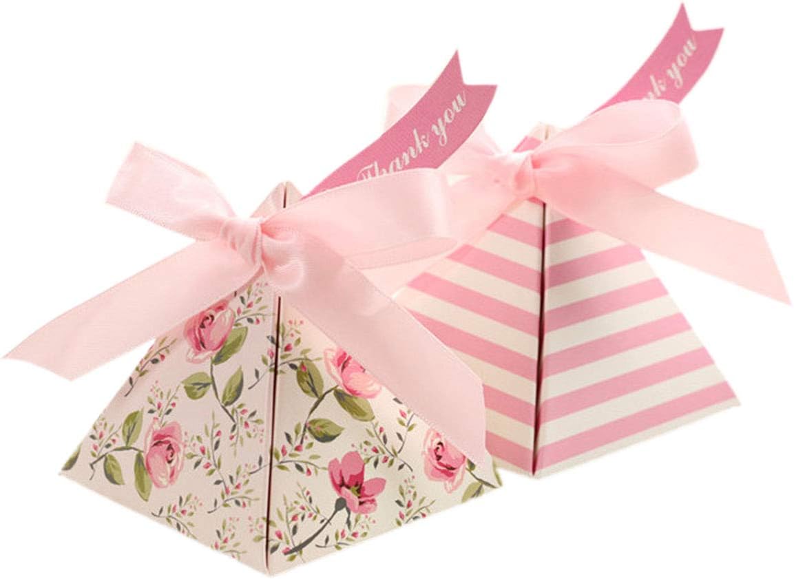 Toyvian 25 Pack Triangle Wedding Gift Boxes Double-sided Printing Pink