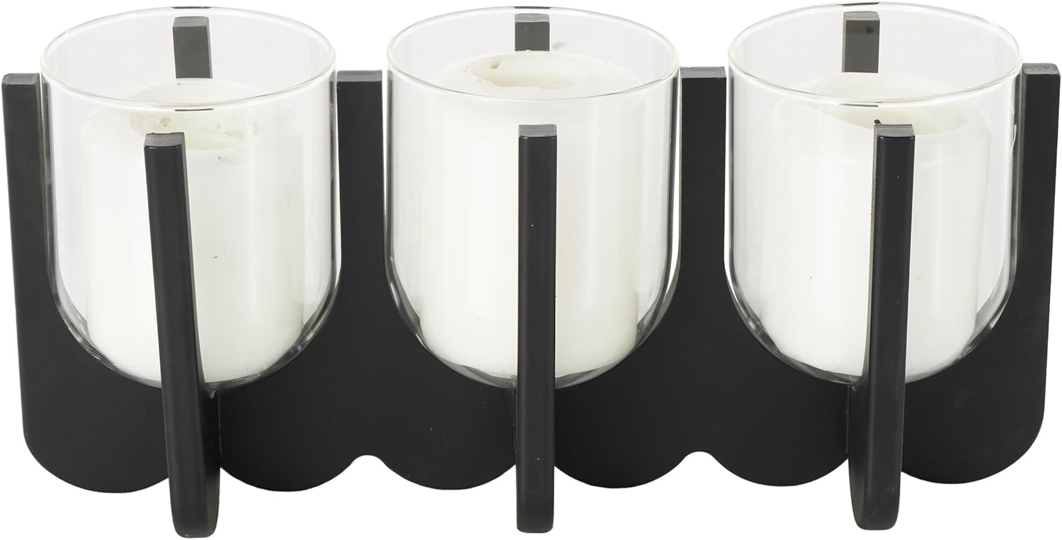 Deco 79 Black Wood 3 Slot Candle Holder