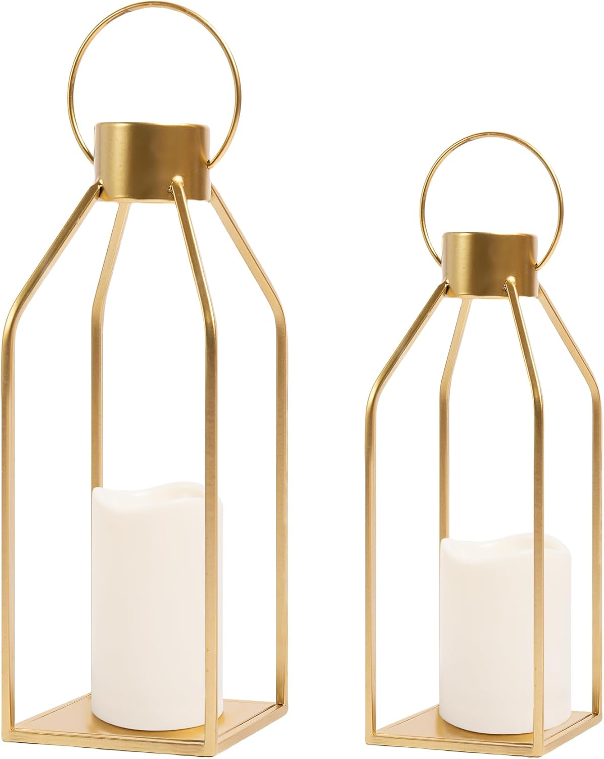 Modern Farmhouse Gold Metal Candle Lanterns with Timer