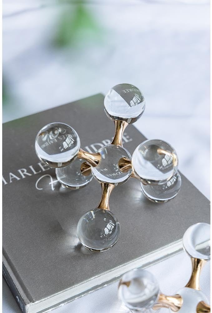 Gold Iron and Crystal Glass Sphere Sculpture - Modern Decor Accent