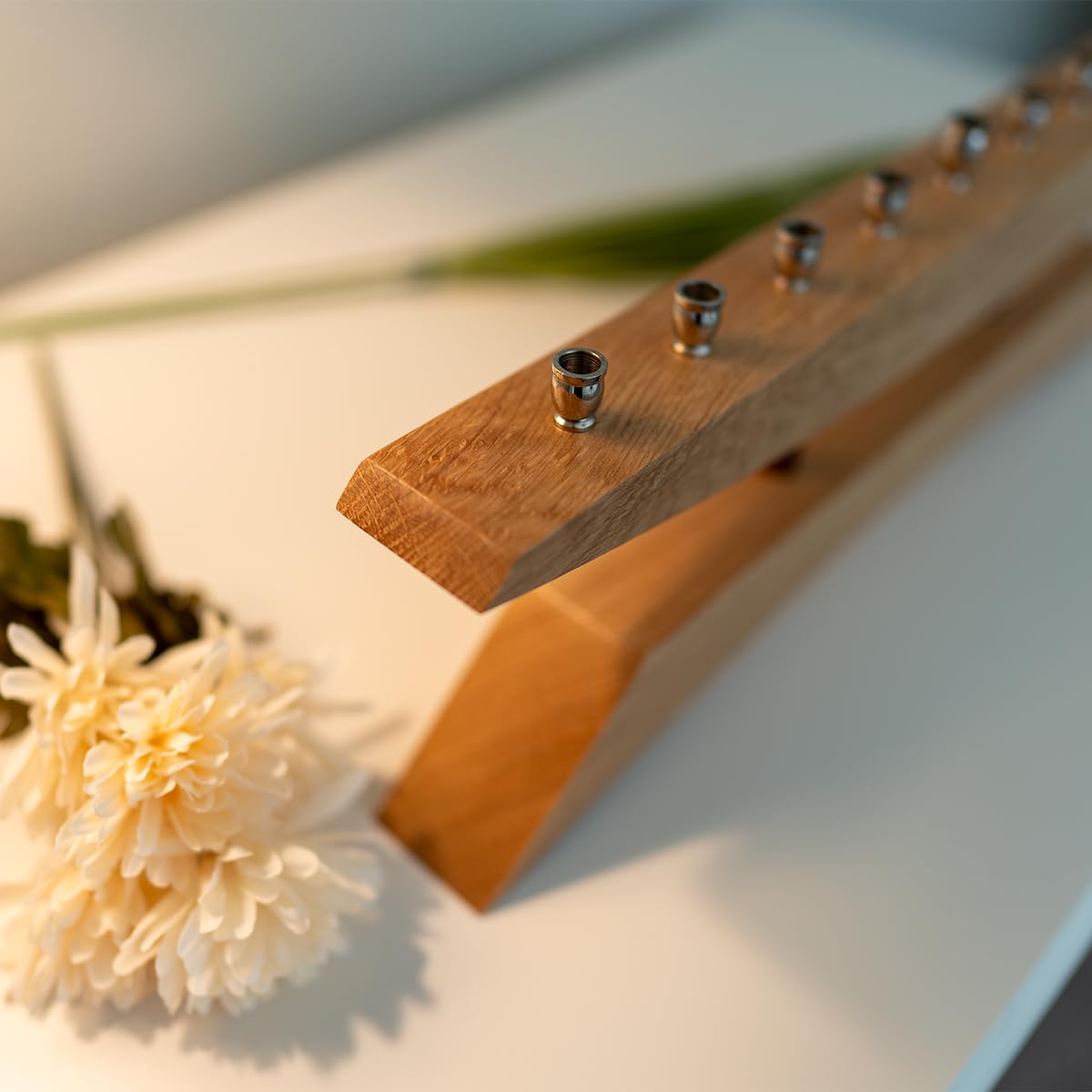 Handmade 9 Branch Modern Menorah in Oak
