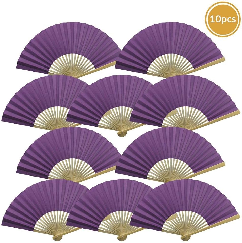 Quasimoon Paper Hand Fans 9-Inch Dark Purple 10-Pack