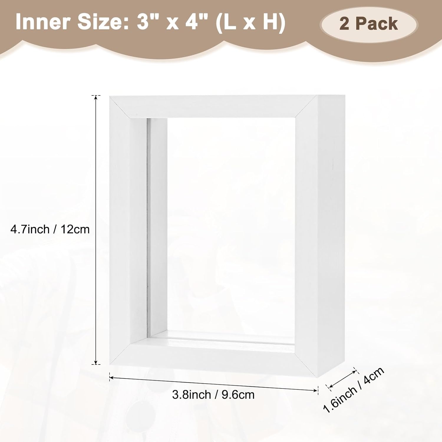2-Pack Wooden Pressed Flower Frame with Floating Design White