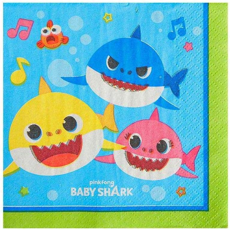 Amscan Baby Shark Party Napkins 5x5 Blue Pack of 16