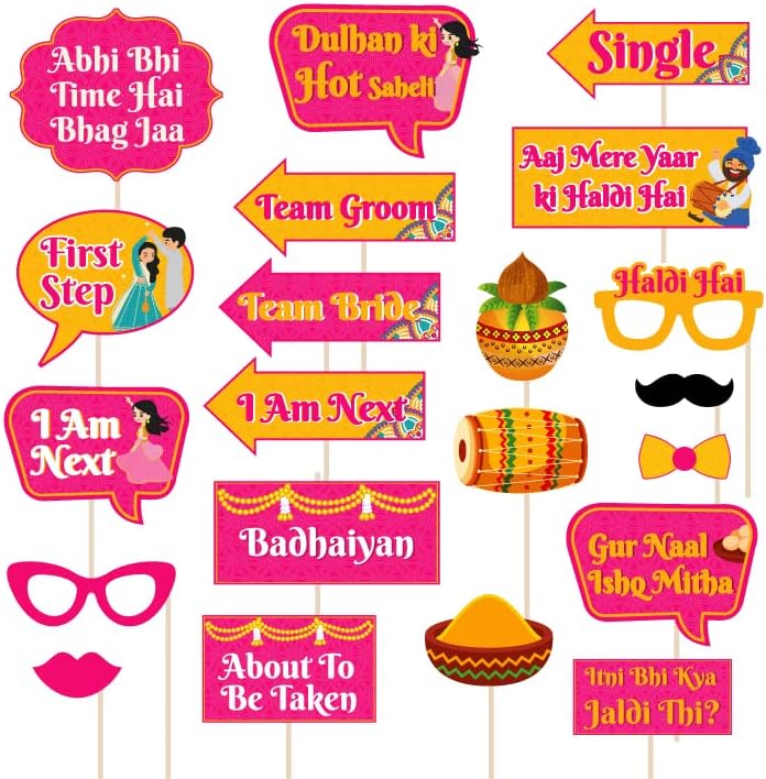 Haldi Ceremony Photo Booth Props Set of 25 for Wedding