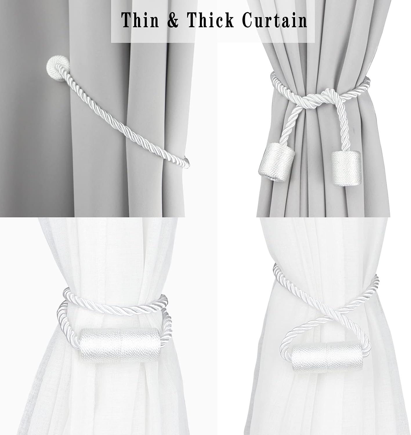Porlau 4 Pack White Magnetic Curtain Holdbacks