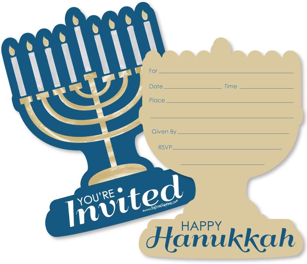 Big Dot of Happiness Happy Hanukkah Shaped Fill-In Invitations Set of 12
