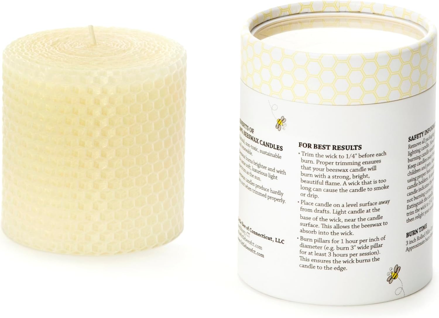 Little Bee of CT Hand Rolled Beeswax Pillar Candle