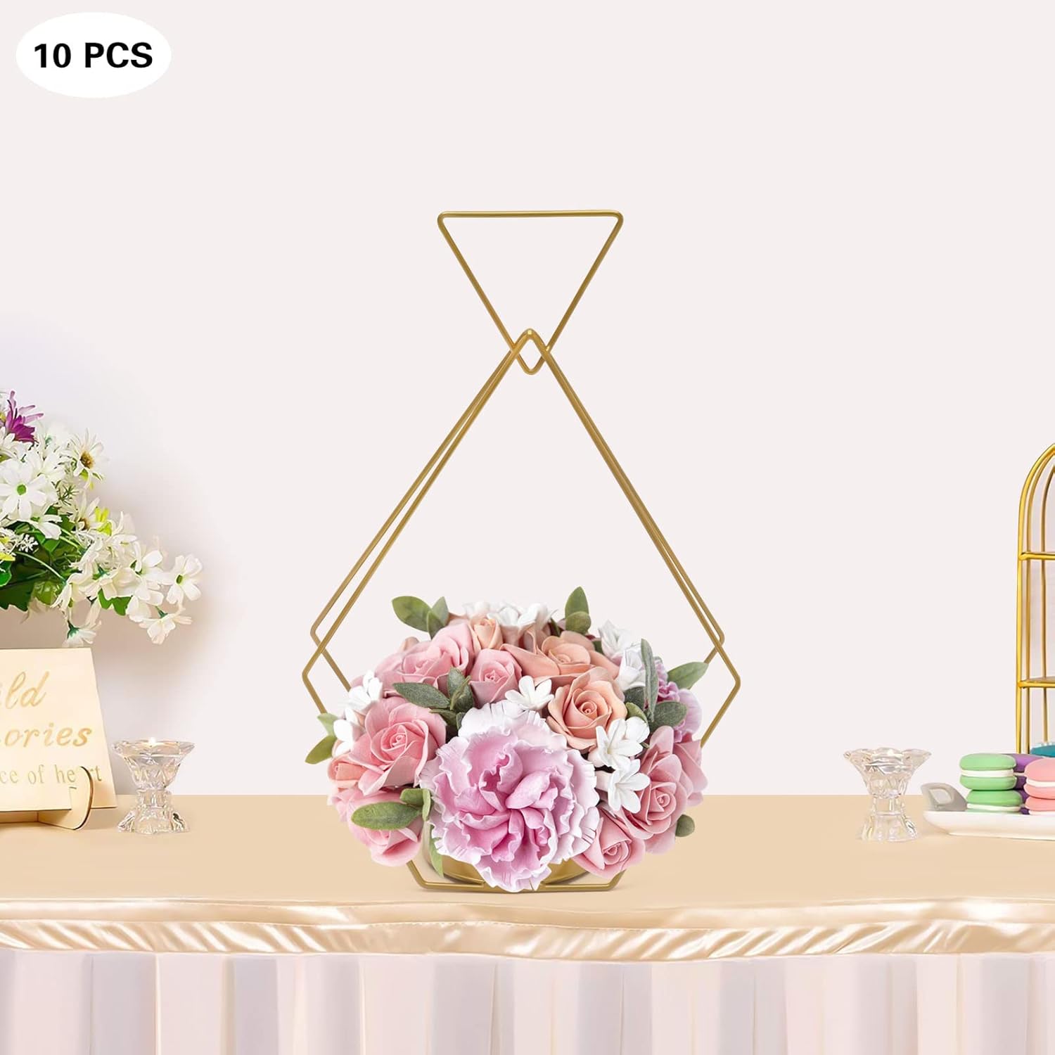 10pcs Metal Geometric Gold Centerpiece for Weddings