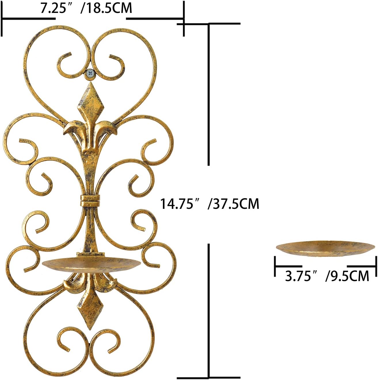 Set of 2 Antique Gold Wall Sconces Candle Holders