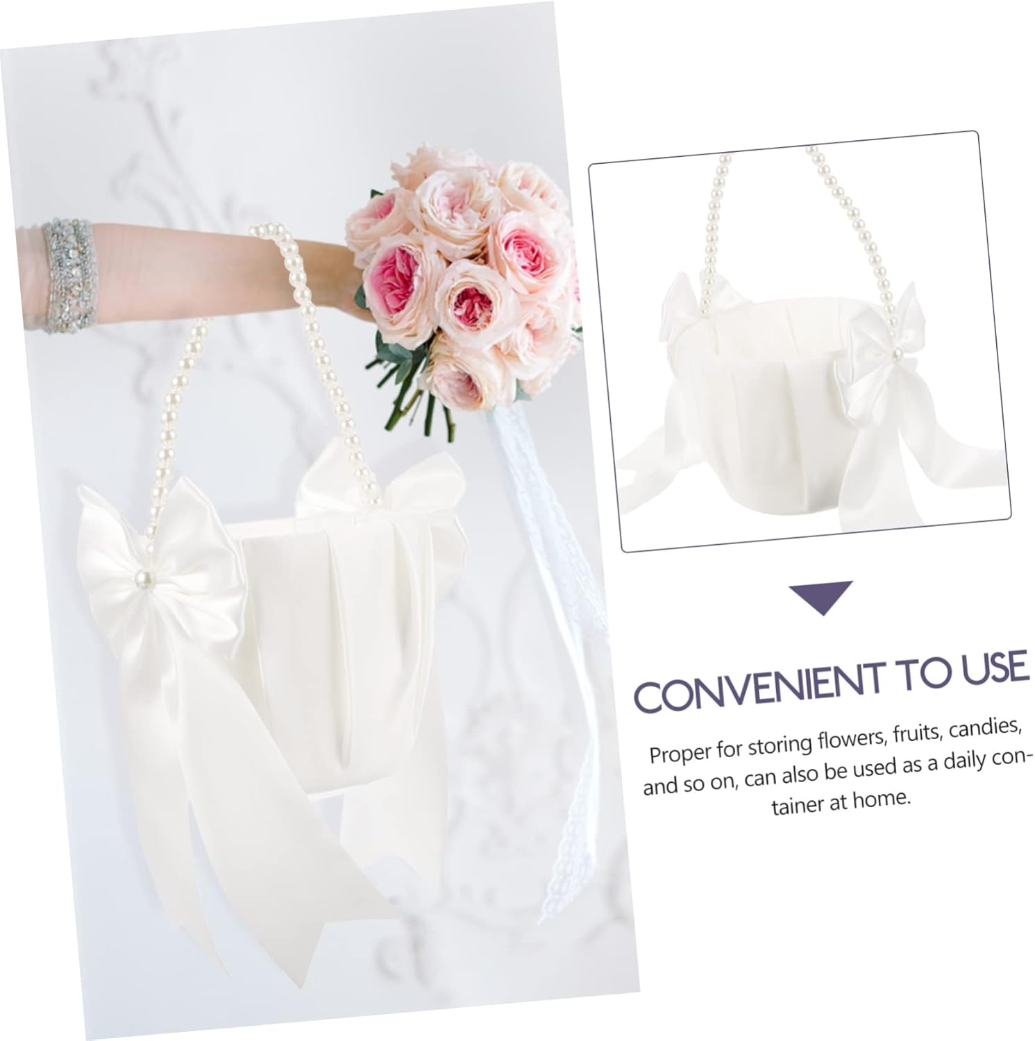 LIFKOME 2pcs Wedding Petal Baskets with Pearl Handles