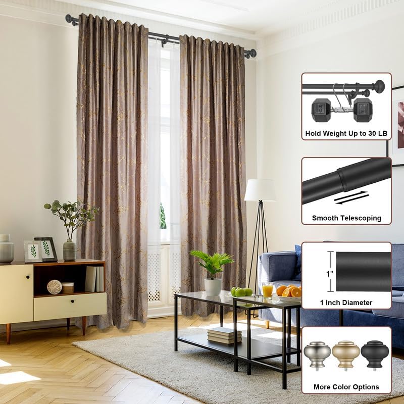 Matte Black Double Curtain Rods 28-48 Inch