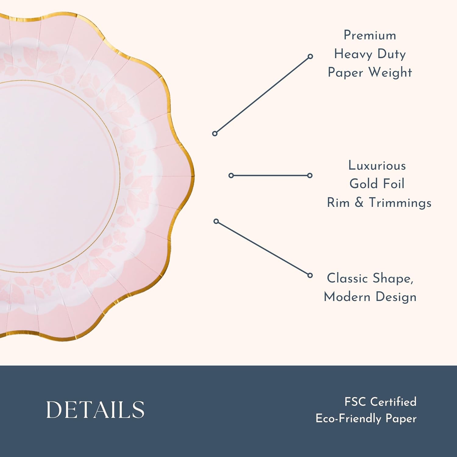 Bonjour Fete Light Pink Floral Large Party Plates with Gold Foil
