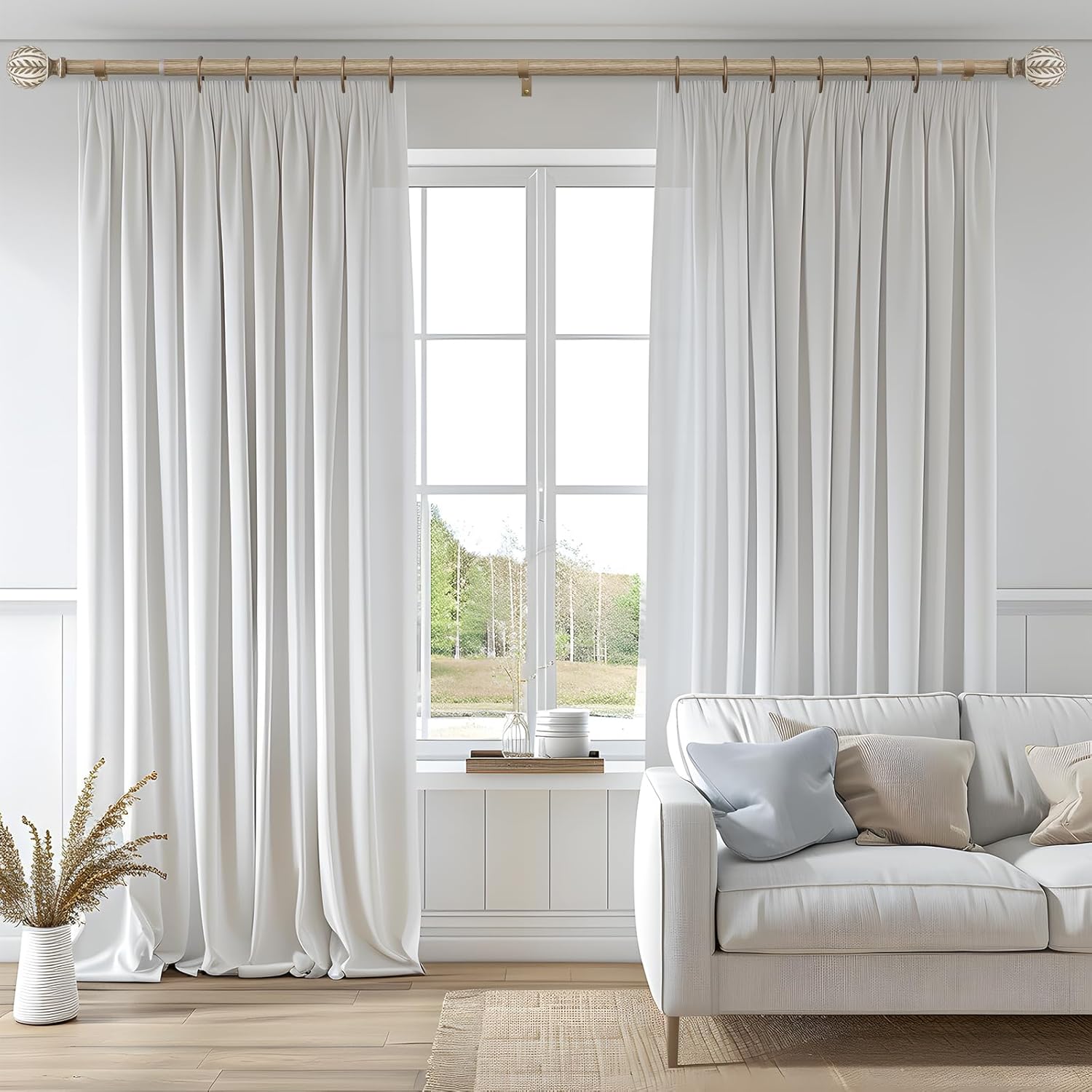 QDWIS Boho Wood Curtain Rods 36-88 Inches