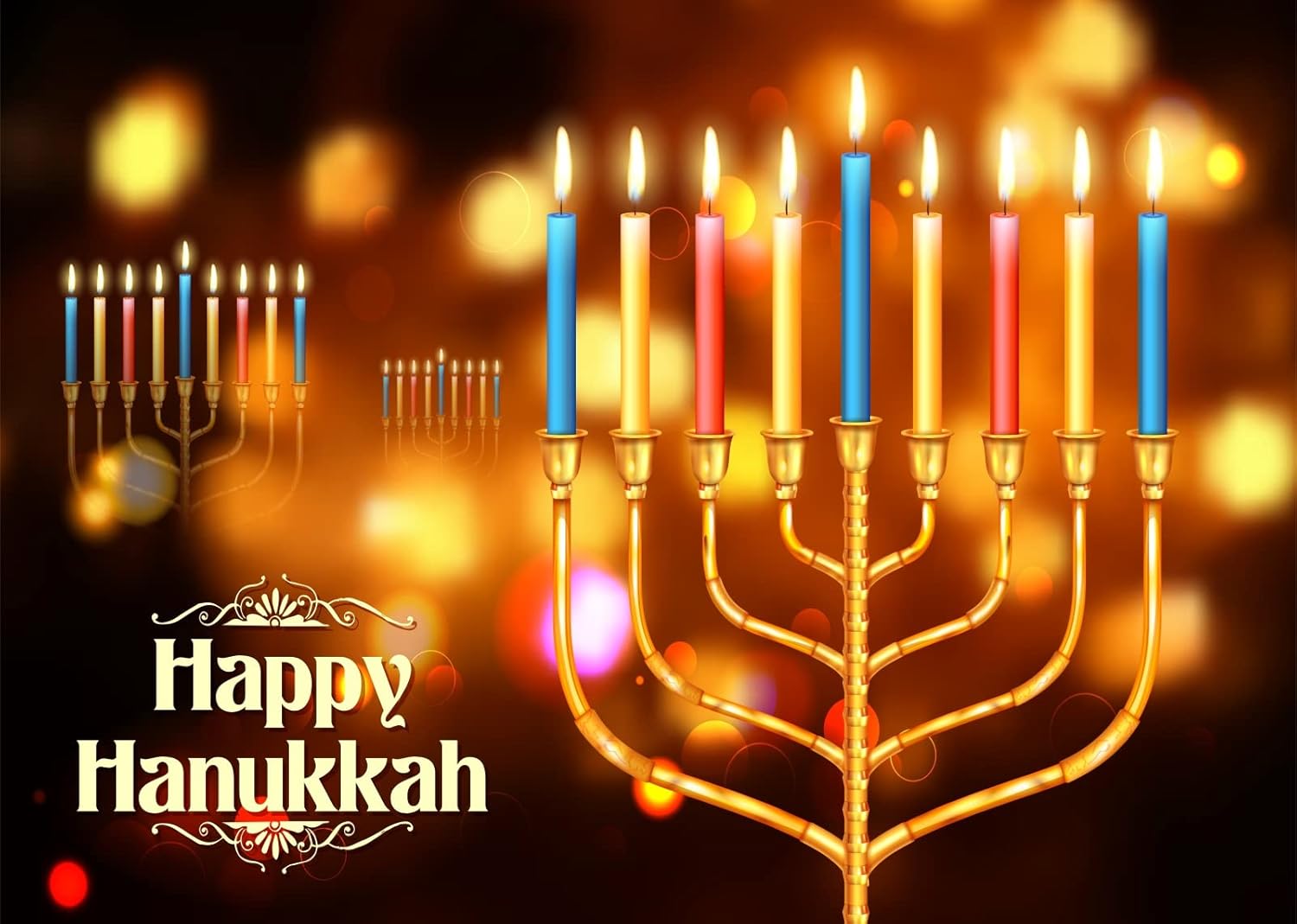 CORFOTO 6x4ft Fabric Hanukkah Backdrop with Gold Bokeh