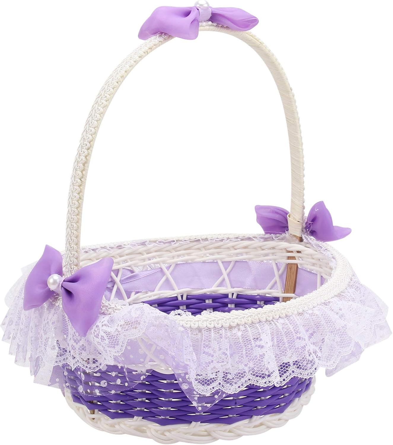 BESTOYARD Purple Flower Girl Basket with Handle and Bowknot