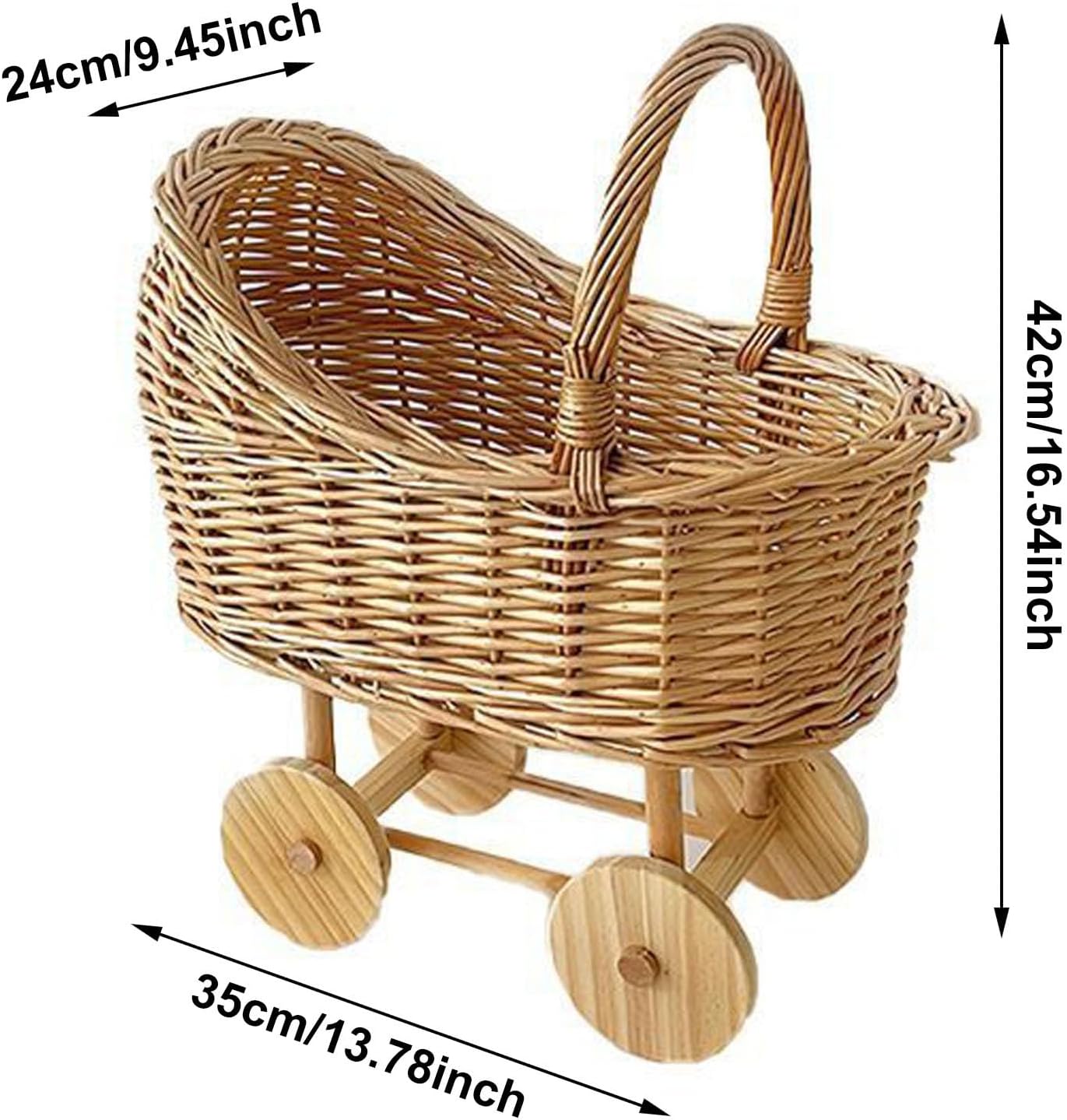 Woven Rattan Stroller Flower Basket with Handle