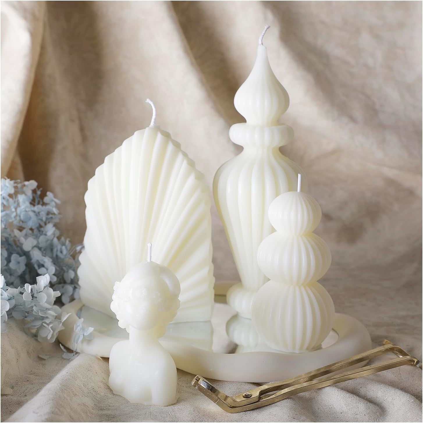 4 Pcs Ribbed Pillar Candles with Modern Aesthetic Design