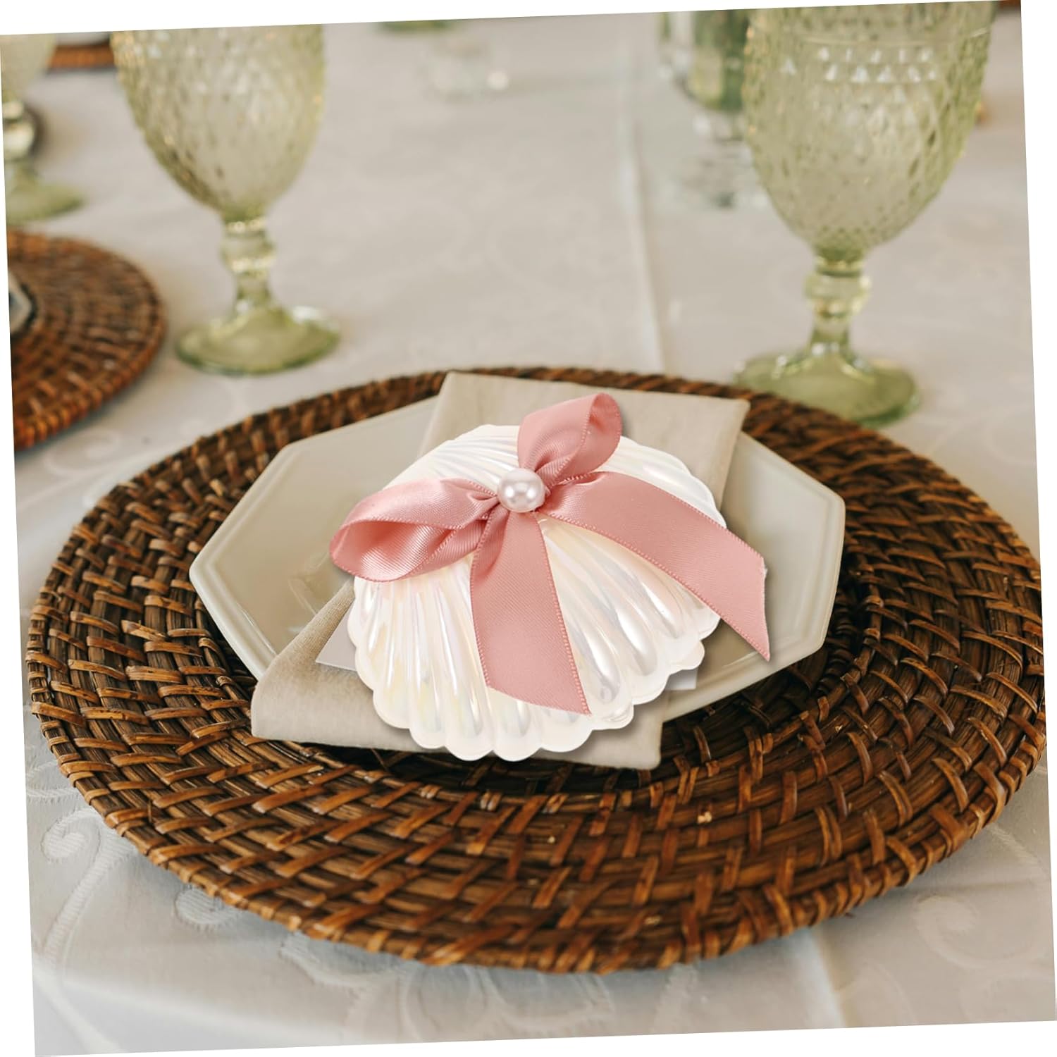 PRETYZOOM 12pcs Seashell Candy Boxes with Ribbons for Weddings and Parties
